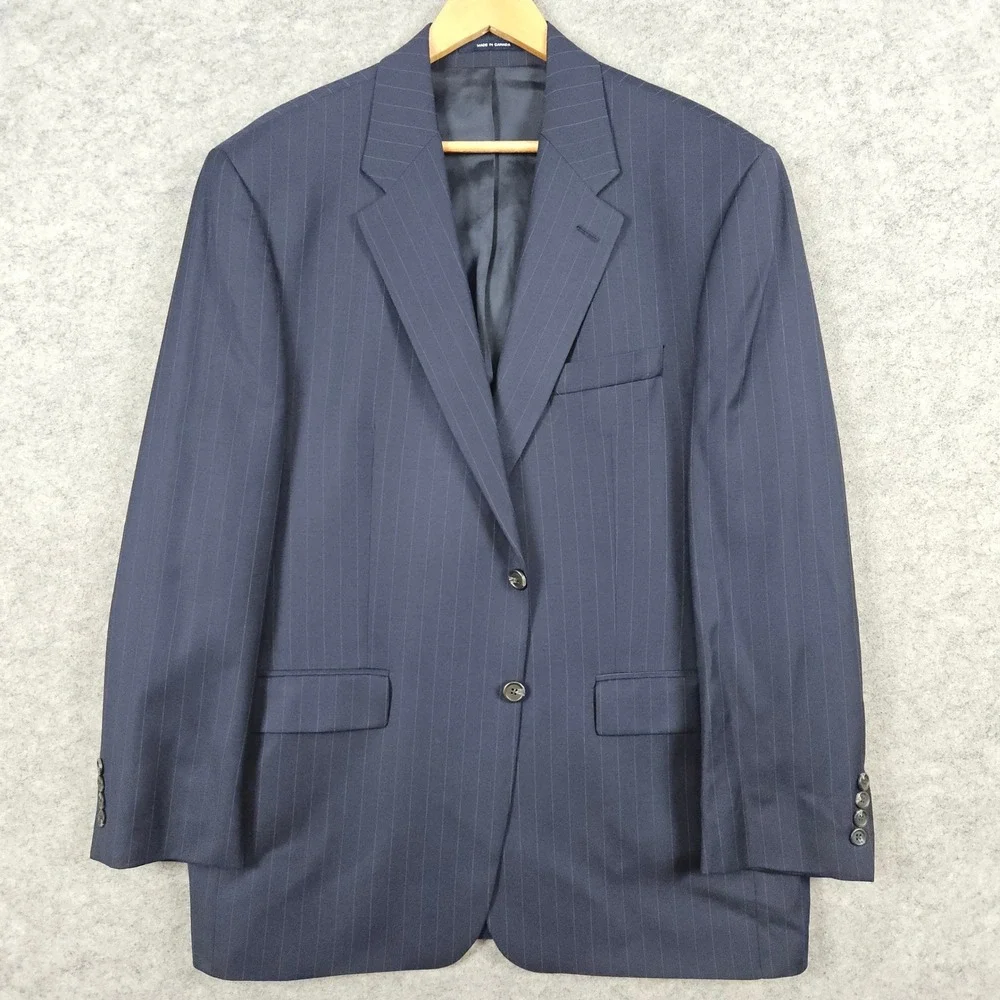 Chaps Ralph Lauren Men's Navy Blue Pinstripe Wool/Cashmere Blazer Size 44R FLAWS